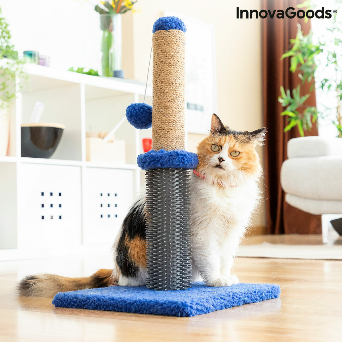 Rascador con masajeador y pelota para gatos Miausage – InnovaGoods