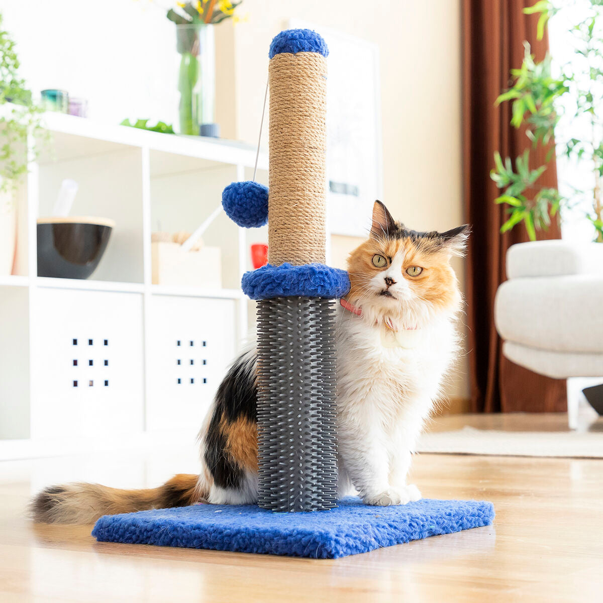 Rascador con masajeador y pelota para gatos Miausage – InnovaGoods